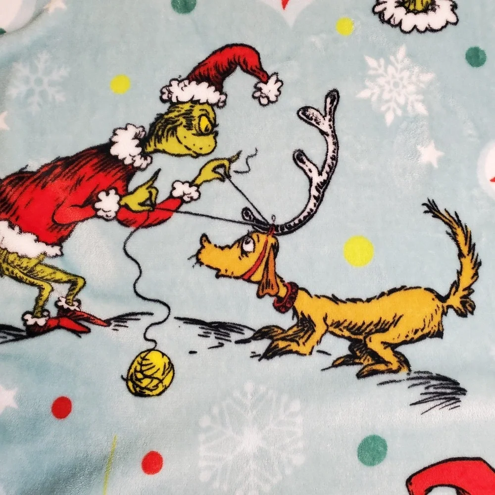 The Grinch Plush Throw Blue Blanket Christmas Holiday Max‎ Dog Stars 38x48